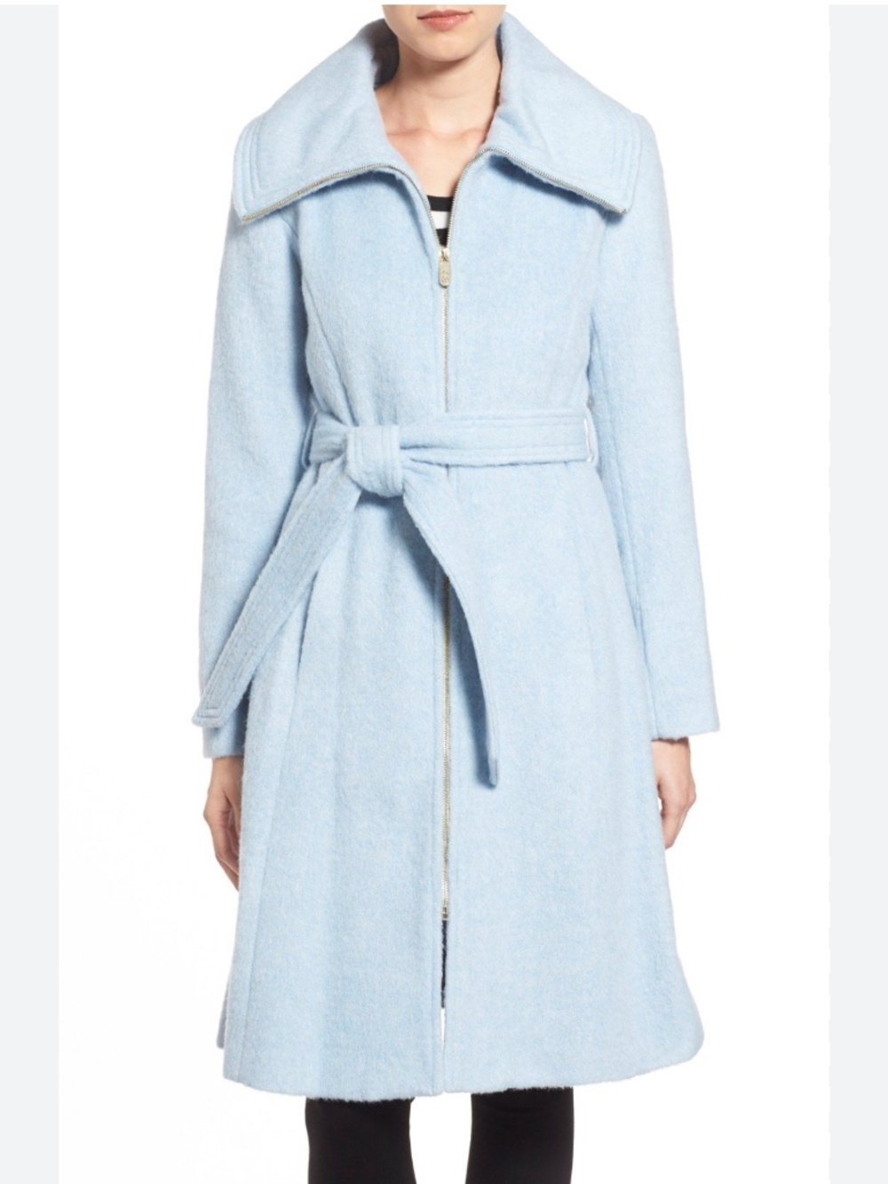 Eliza J Brushed Bow-Back Fit & Flare Peacoat in Ice Blue  6